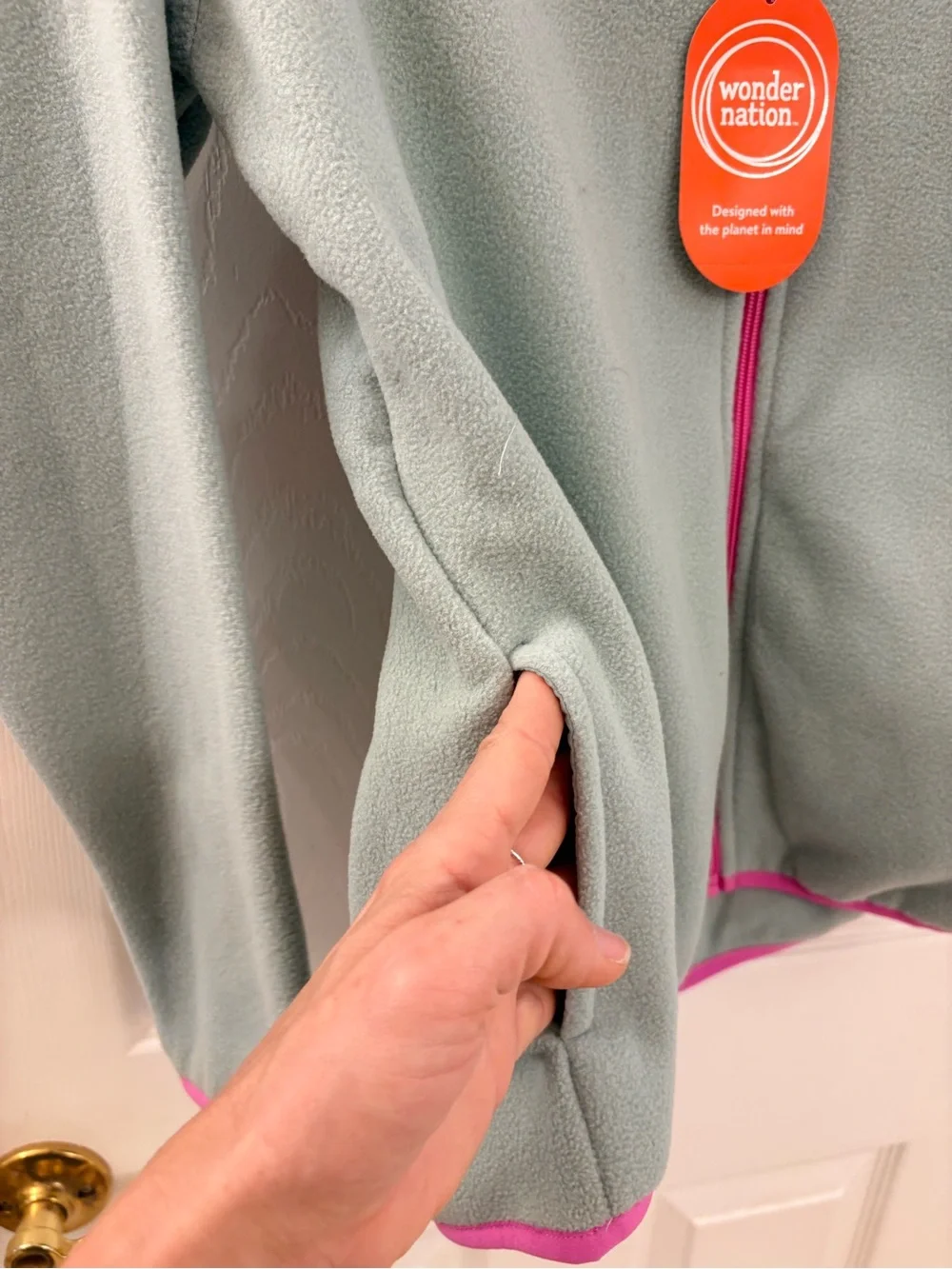 NWT Wonder Nation Girls' Light Green Fleece Jacket with Pink Trim